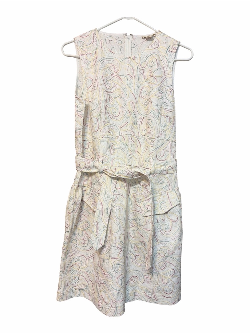 Shoshanna Embroidered Paisley Belted Mini Dress Size 12 Cottagecore Coastal New - Picture 4 of 7